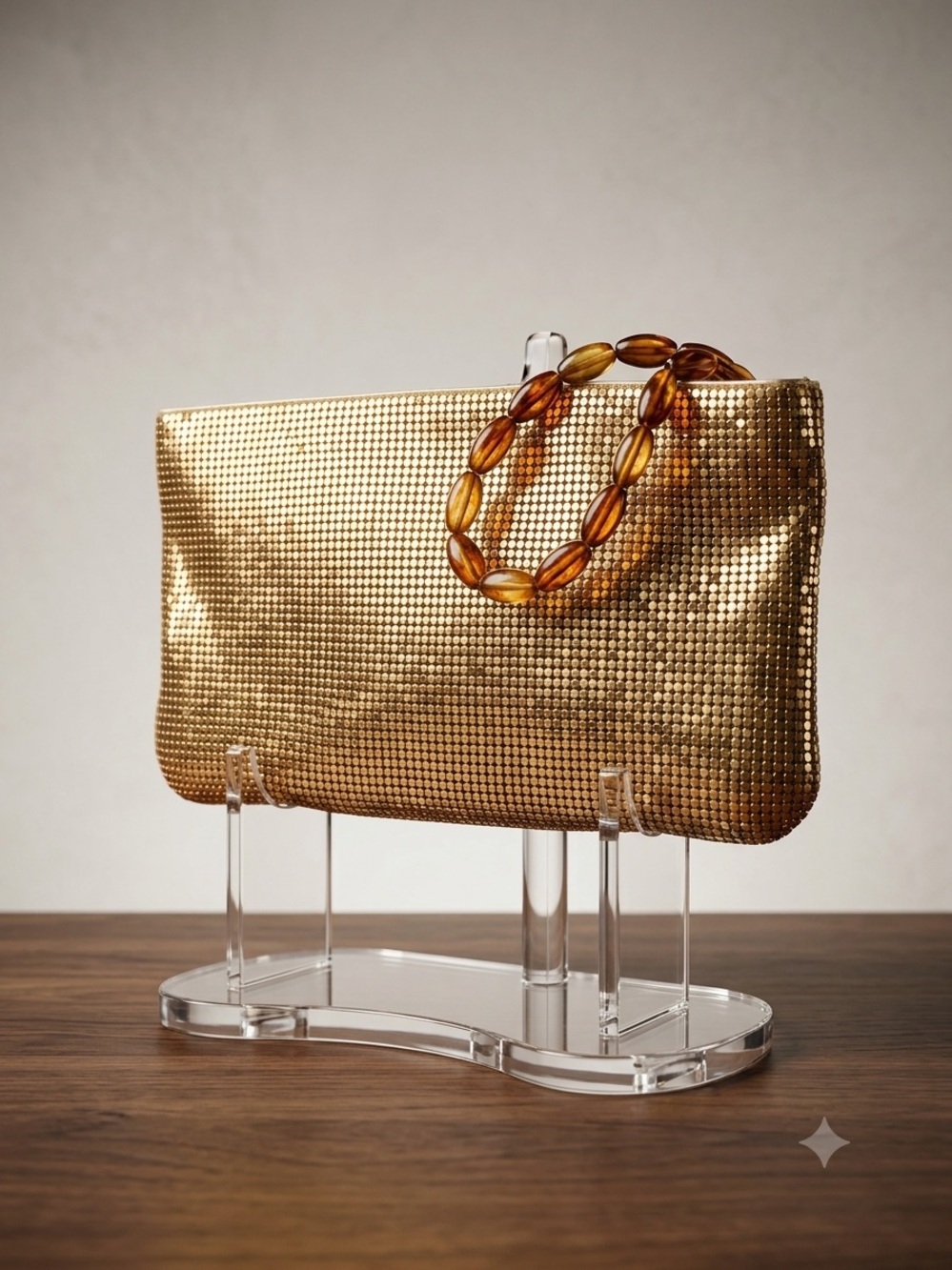 GUESS Vintage Y2K Gold Metallic Metal Mesh Wristlet Clutch Evening Bag Beaded